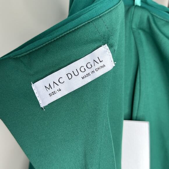 NWT MAC DUGGAL 12231 Emerald Beaded Cuff Drop Shoulder Faux Wrap Gown Women’s - Picture 3 of 12